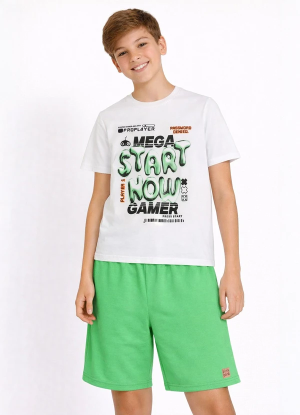 Tink Bink - Conjunto Camiseta Bermuda MoletomBranco