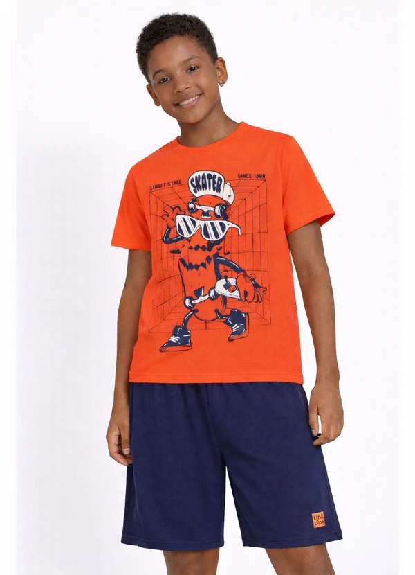 Tink Bink - Conjunto Camiseta Bermuda MoletomLaranja
