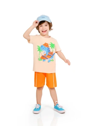 Tink Bink - Conjunto Camiseta Bermuda Moletom Laranja - TINK BINK