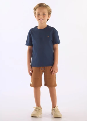 Up Baby - Conjunto Camiseta Bermuda Moletom Azul - UP BABY