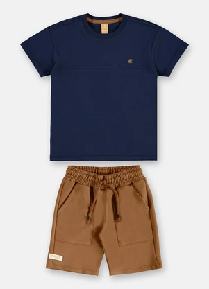 Up Baby - Conjunto Camiseta Bermuda Moletom Azul - UP BABY