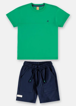 Up Baby - Conjunto Camiseta Bermuda Moletom Verde - UP BABY