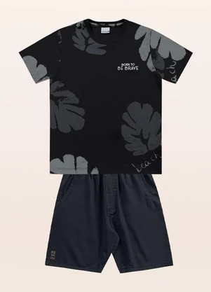 Fakini Kids - Conjunto Camiseta/Bermuda Preto - FAKINI KIDS
