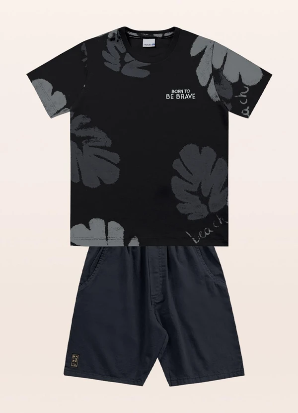 Fakini Kids - Conjunto Camiseta/Bermuda Preto