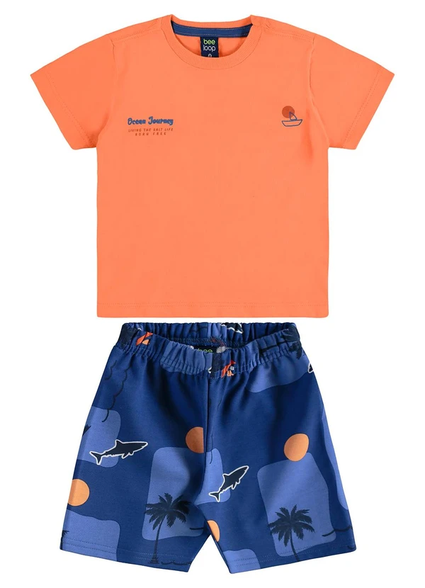 Bee Loop - Conjunto Camiseta Bermuda Tubarão Laranja
