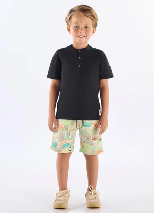 Up Baby - Conjunto Camiseta Bermuda Preto - UP BABY