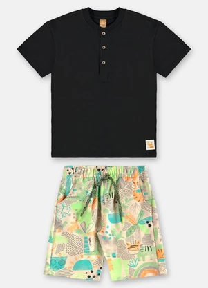 Up Baby - Conjunto Camiseta Bermuda Preto - UP BABY