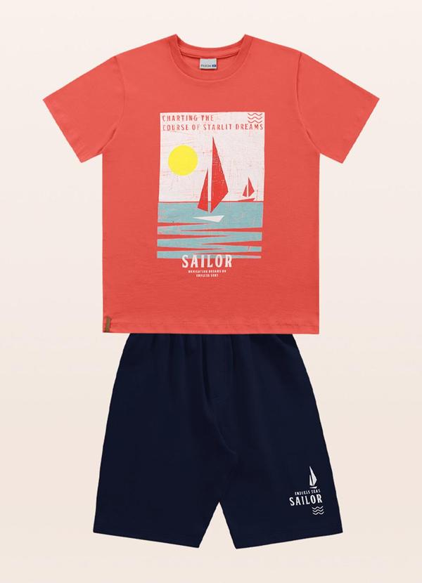 Fakini Kids - Conjunto Camiseta/Bermuda Laranja