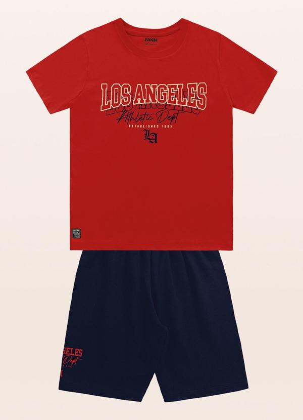 Fakini Kids - Conjunto Camiseta/Bermuda Vermelho