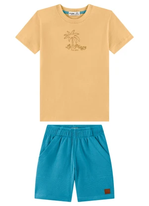 Ioluig - Conjunto Camiseta Bordada e Bermuda Bege - IOLUIG