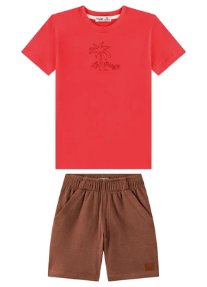 Ioluig - Conjunto Camiseta Bordada e Bermuda Vermelho - IOLUIG