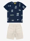 Rovi Kids - Conjunto Camiseta com Bermuda Marrom - variação: Azul