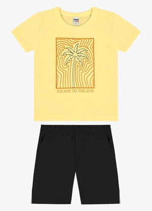 Rovi Kids - Conjunto Camiseta com Bermuda Infantil  Amarelo - ROVI KIDS