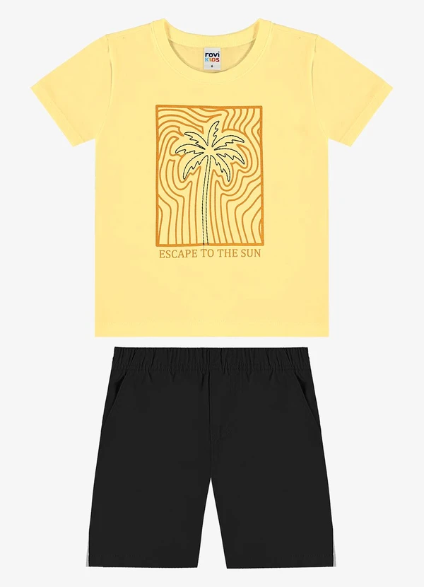 Rovi Kids - Conjunto Camiseta com Bermuda Infantil Amarelo