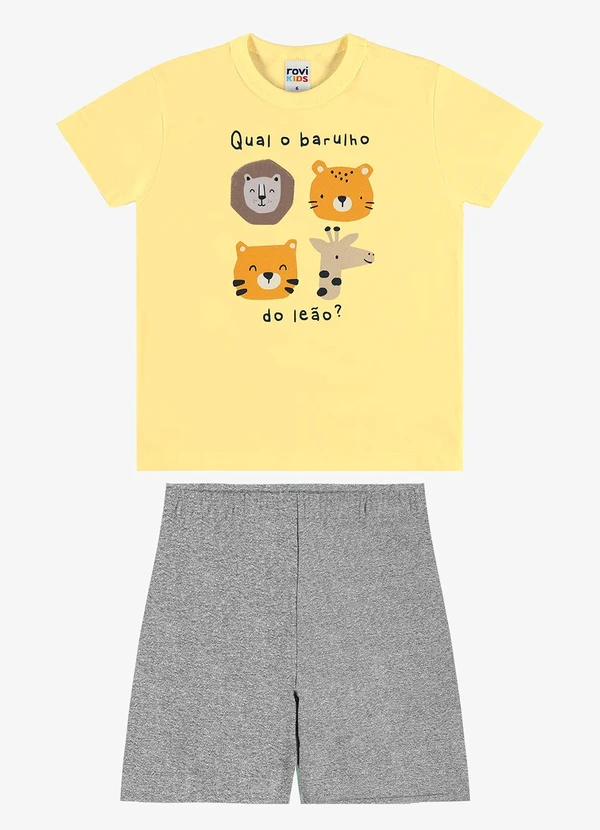 Rovi Kids - Conjunto Camiseta com Bermuda Infantil Amarelo