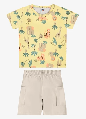 Rovi Kids - Conjunto Camiseta com Bermuda Infantil Amarelo - ROVI KIDS