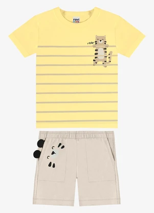 Rovi Kids - Conjunto Camiseta com Bermuda Infantil Amarelo - ROVI KIDS