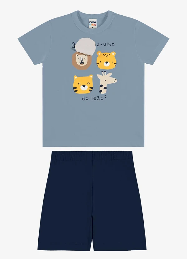 Rovi Kids - Conjunto Camiseta com Bermuda Infantil Azul
