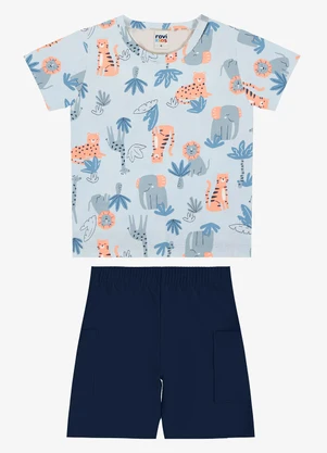 Rovi Kids - Conjunto Camiseta com Bermuda Infantil Azul - ROVI KIDS