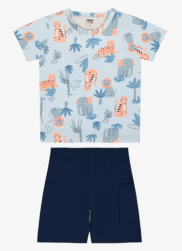 Rovi Kids - Conjunto Camiseta com Bermuda Infantil Azul