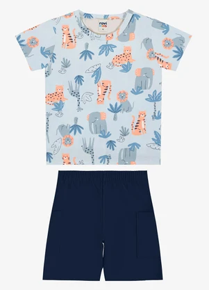 Rovi Kids - Conjunto Camiseta com Bermuda Infantil Azul - ROVI KIDS