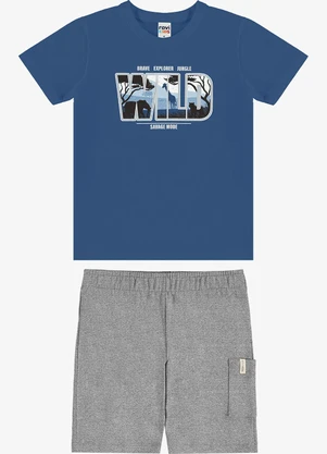 Rovi Kids - Conjunto Camiseta com Bermuda Infantil Azul - ROVI KIDS