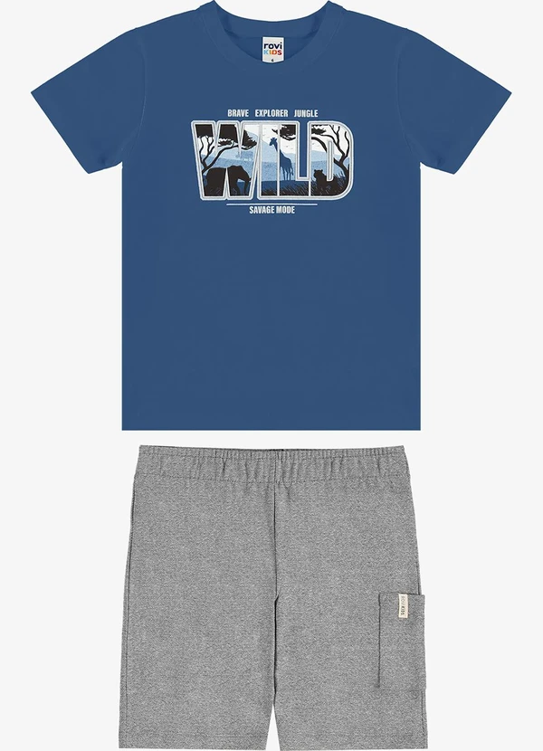 Rovi Kids - Conjunto Camiseta com Bermuda Infantil Azul