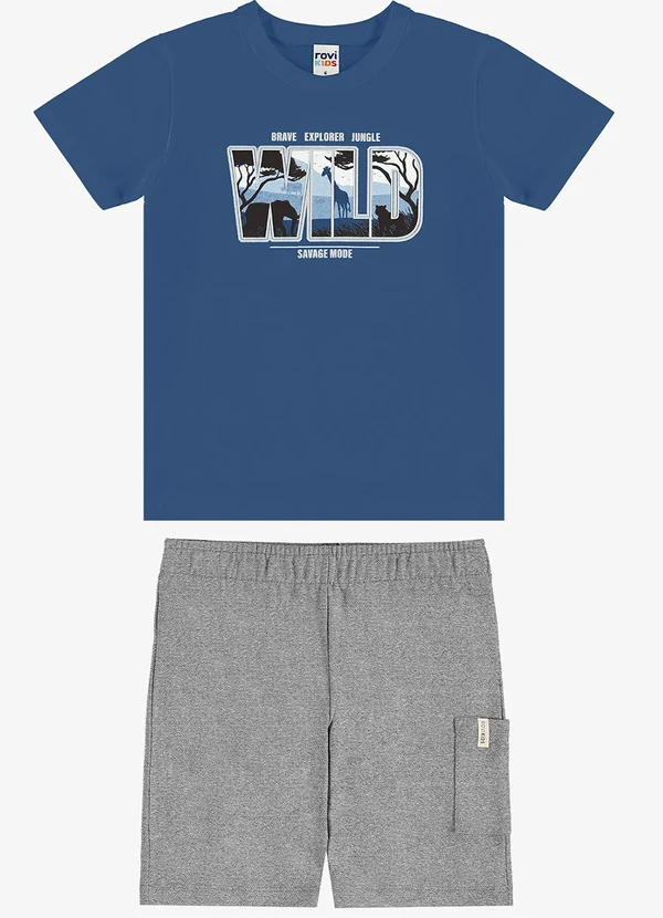 Rovi Kids - Conjunto Camiseta com Bermuda Infantil Azul