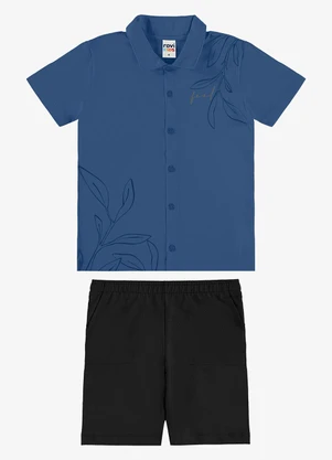 Rovi Kids - Conjunto Camiseta com Bermuda Infantil Azul - ROVI KIDS