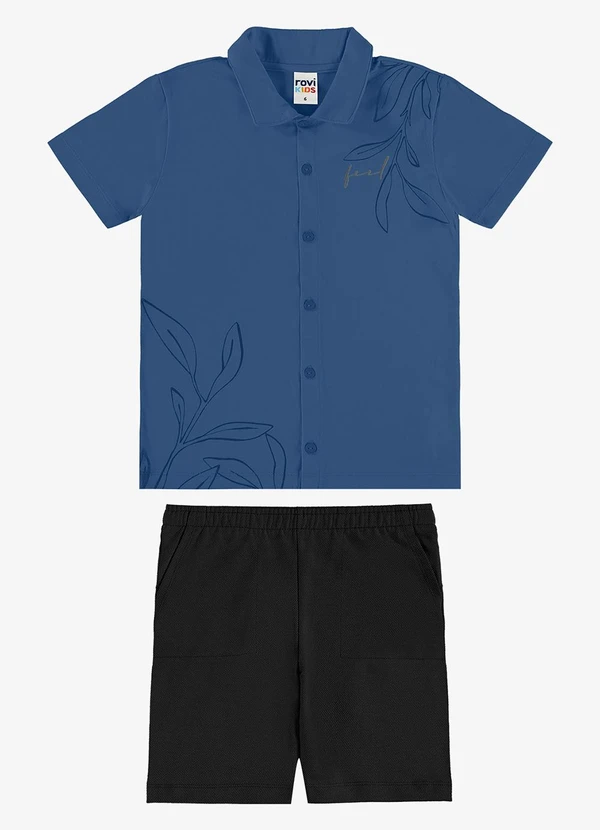 Rovi Kids - Conjunto Camiseta com Bermuda Infantil Azul