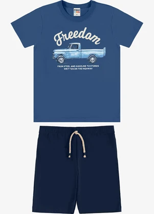 Rovi Kids - Conjunto Camiseta com Bermuda Infantil Azul - ROVI KIDS