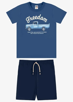 Rovi Kids - Conjunto Camiseta com Bermuda Infantil Azul - ROVI KIDS