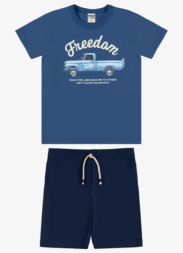 Rovi Kids - Conjunto Camiseta com Bermuda Infantil Azul