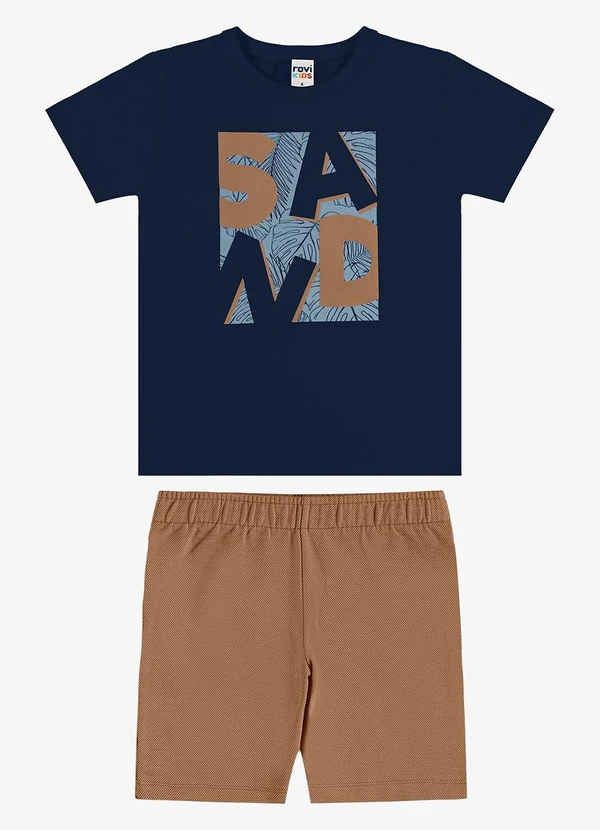 Rovi Kids - Conjunto Camiseta com Bermuda Infantil Azul