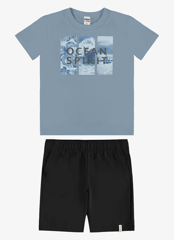 Rovi Kids - Conjunto Camiseta com Bermuda Infantil Azul