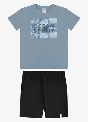 Rovi Kids - Conjunto Camiseta com Bermuda Infantil Azul - ROVI KIDS