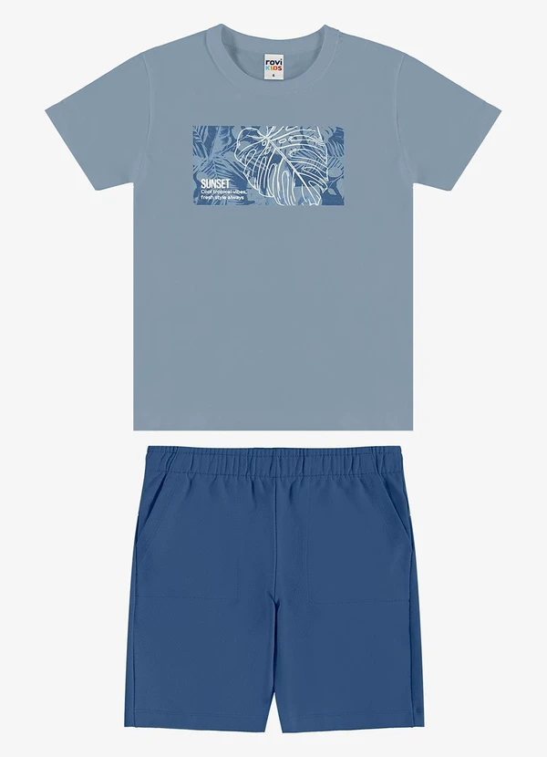 Rovi Kids - Conjunto Camiseta com Bermuda Infantil Azul