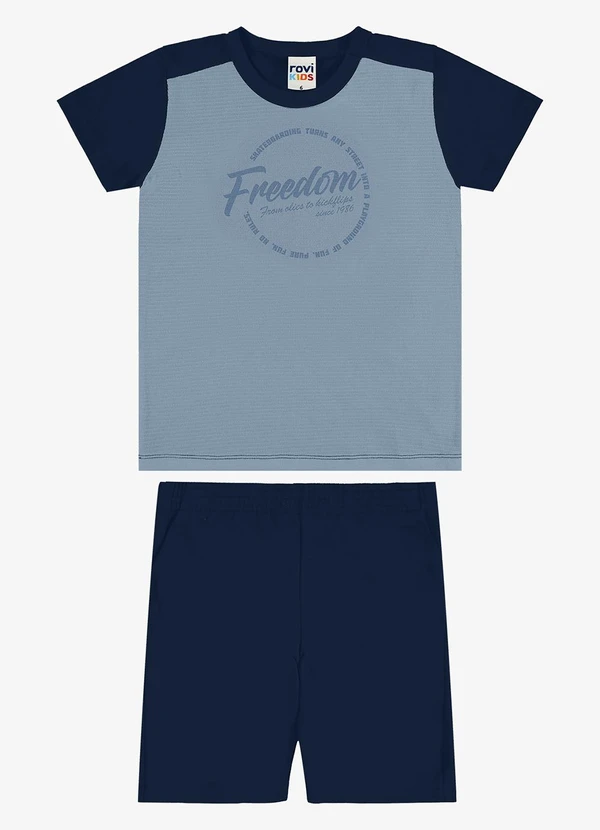 Rovi Kids - Conjunto Camiseta com Bermuda Infantil Azul