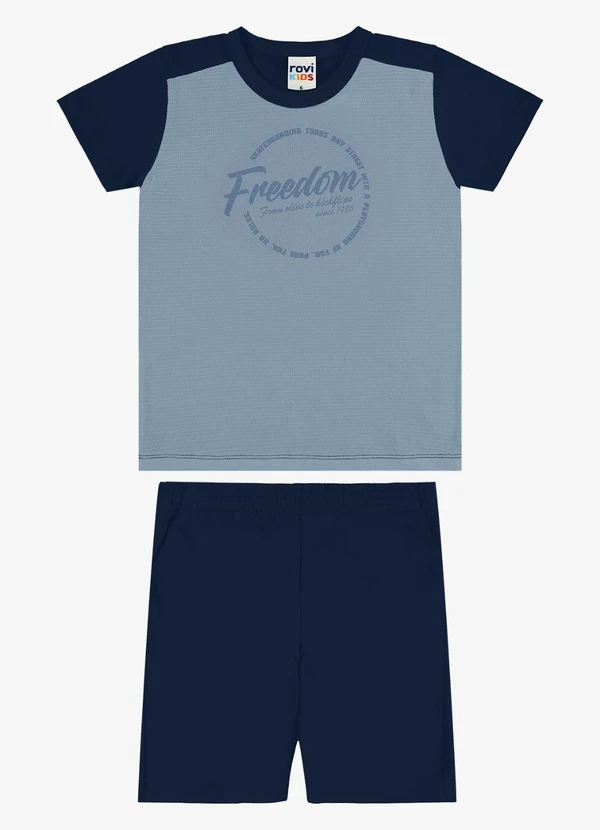 Rovi Kids - Conjunto Camiseta com Bermuda Infantil Azul