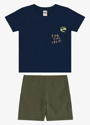 Rovi Kids - Conjunto Camiseta com Bermuda Infantil Azul - ROVI KIDS