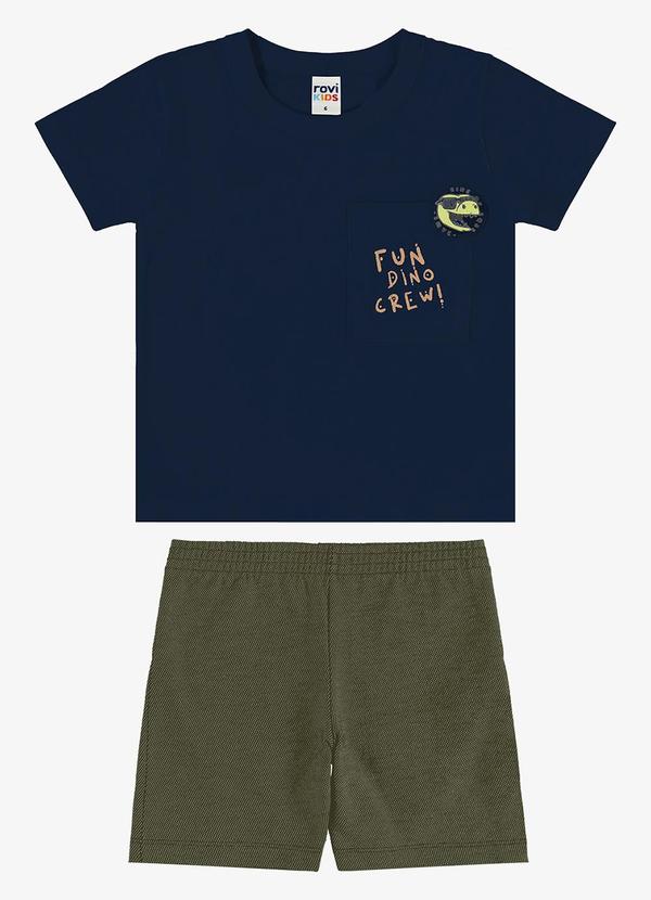Rovi Kids - Conjunto Camiseta com Bermuda Infantil Azul