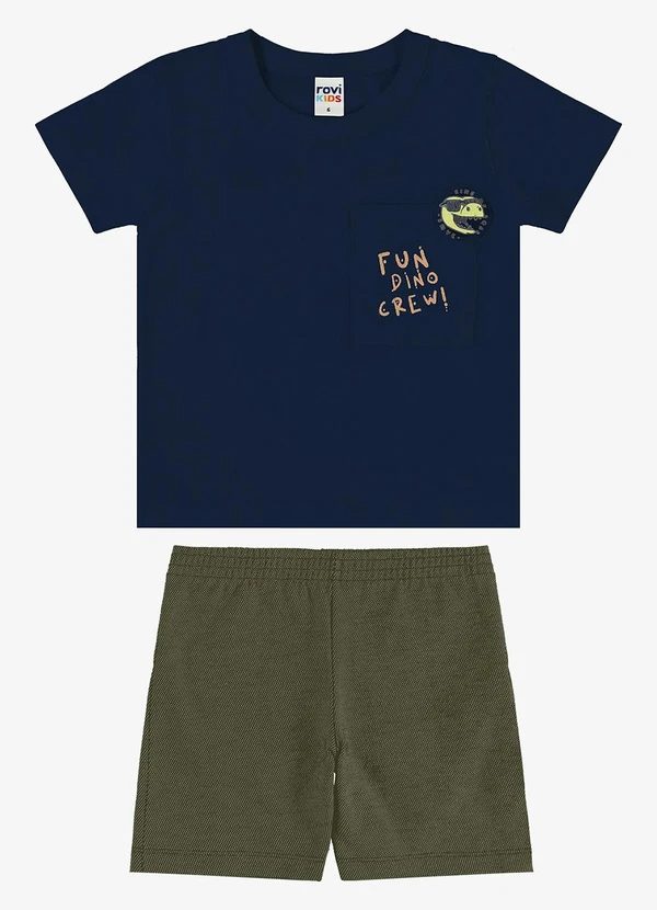 Rovi Kids - Conjunto Camiseta com Bermuda Infantil Azul