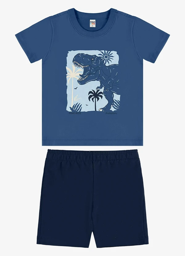 Rovi Kids - Conjunto Camiseta com Bermuda Infantil Azul