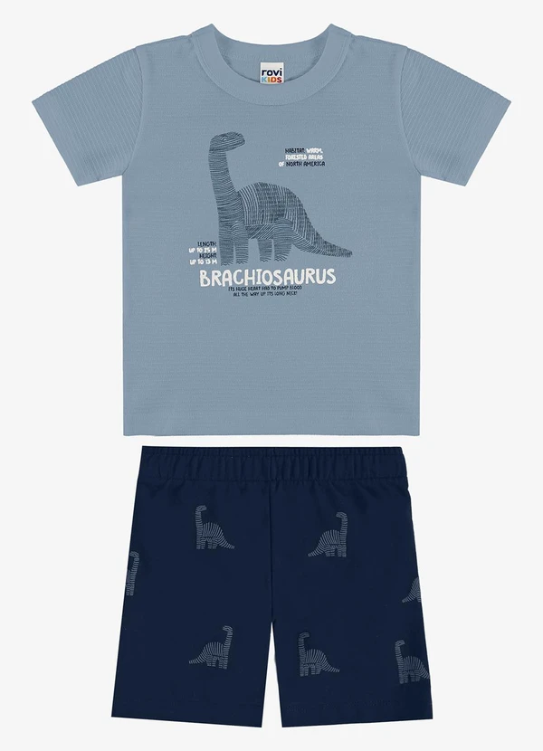 Rovi Kids - Conjunto Camiseta com Bermuda Infantil Azul