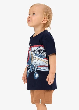 Rovi Kids - Conjunto Camiseta com Bermuda Infantil Azul - ROVI KIDS