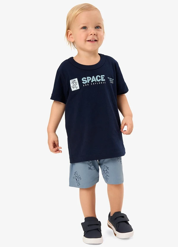 Rovi Kids - Conjunto Camiseta com Bermuda Infantil Azul