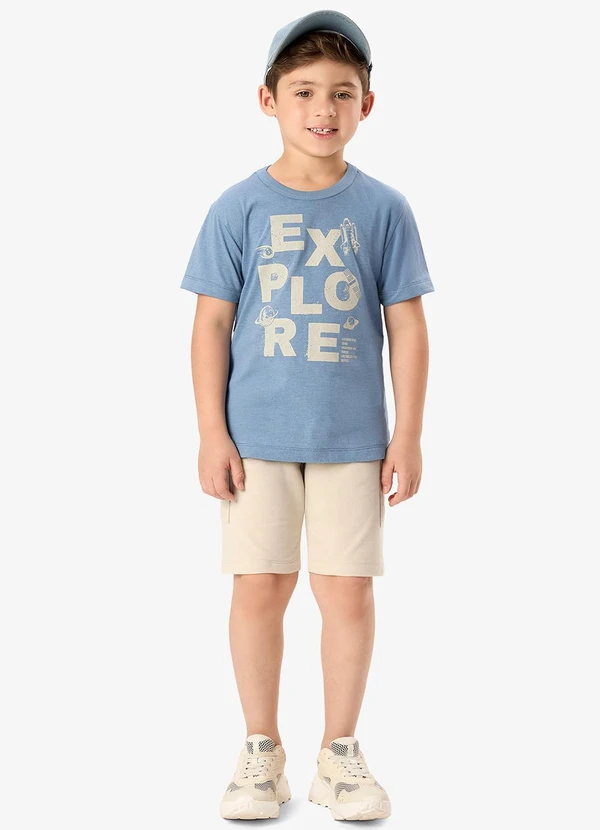 Rovi Kids - Conjunto Camiseta com Bermuda Infantil Azul