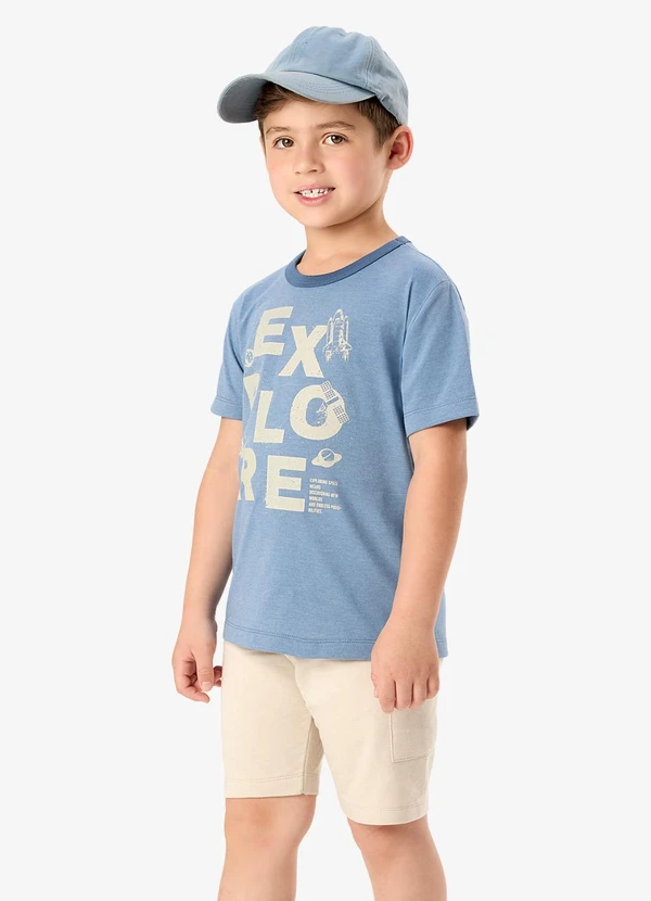 Rovi Kids - Conjunto Camiseta com Bermuda Infantil Azul