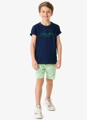 Rovi Kids - Conjunto Camiseta com Bermuda Infantil Azul - ROVI KIDS