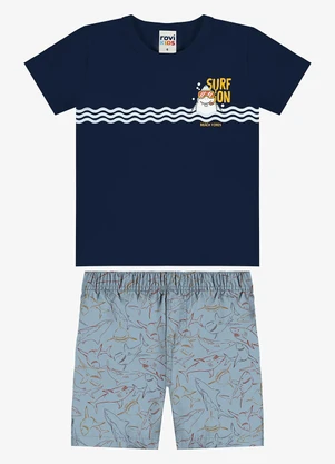Rovi Kids - Conjunto Camiseta com Bermuda Infantil Azul - ROVI KIDS